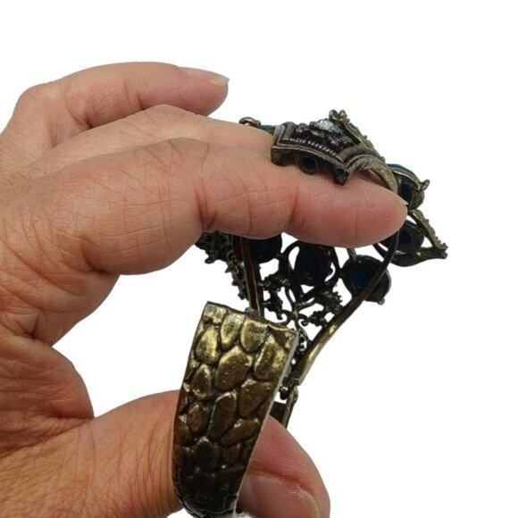 Ring Slave Bracelet Combo Hand Chain Silver Turquoise Adjustable Spring Cuff - Picture 7 of 8